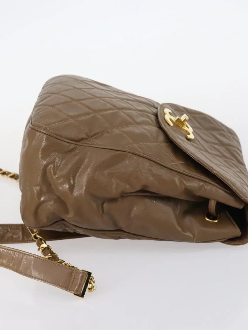 CHANEL Matelasse Backpack Coated Canvas Brown Gold CC Auth 142441